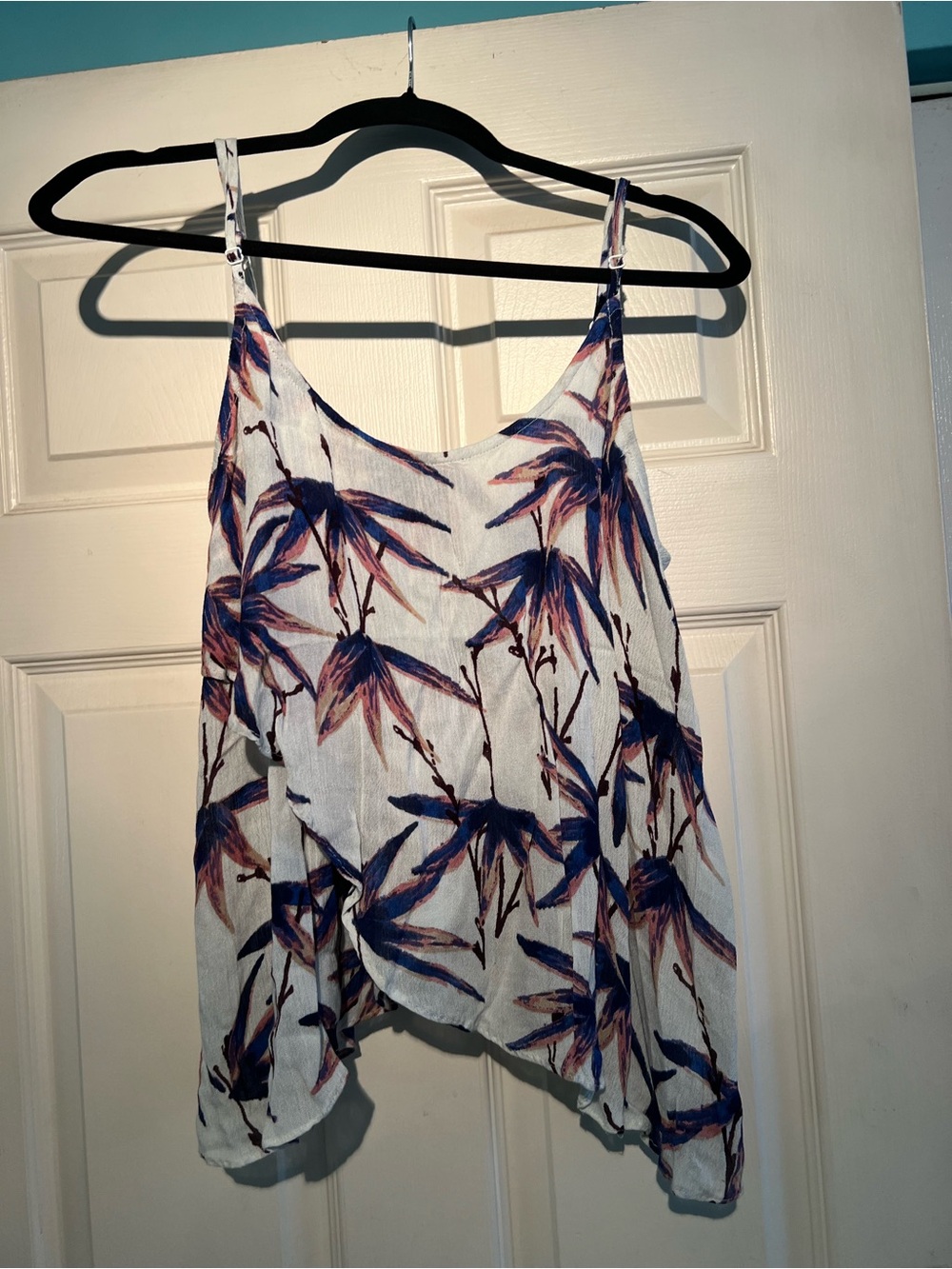 Free People White Floral Print Spaghetti Strap Tank Top